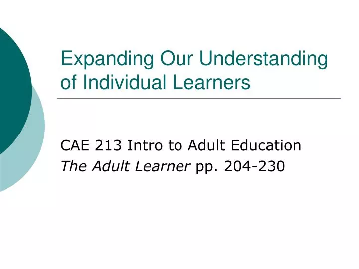 expanding our understanding of individual learners