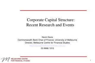 Corporate Capital Structure: Recent Research and Events