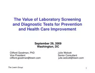 The Value of Laboratory Screening and Diagnostic Tests for Prevention and Health Care Improvement