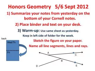 Honors Geometry 5/6 Sept 2012