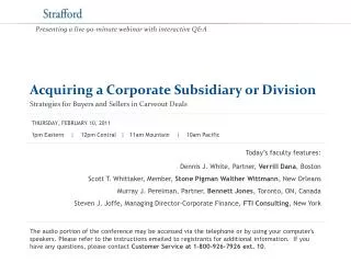 Acquiring a Corporate Subsidiary or Division Strategies for Buyers and Sellers in Carveout Deals