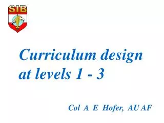 Curriculum design at levels 1 - 3 			Col A E Hofer, AU AF