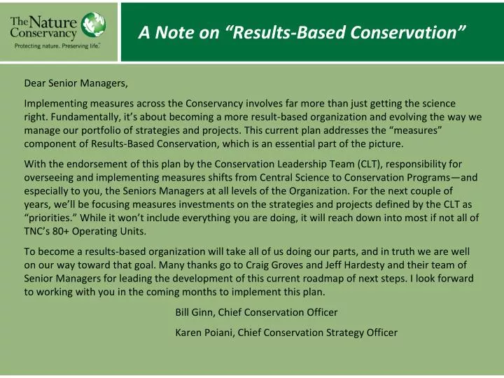 a note on results based conservation