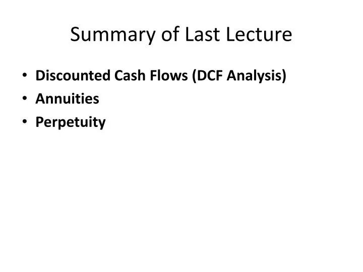 summary of last lecture