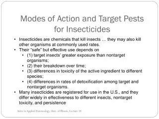 Modes of Action and Target Pests for Insecticides