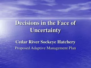 Decisions in the Face of Uncertainty