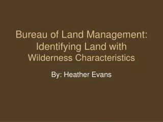 Bureau of Land Management: Identifying Land with Wilderness Characteristics