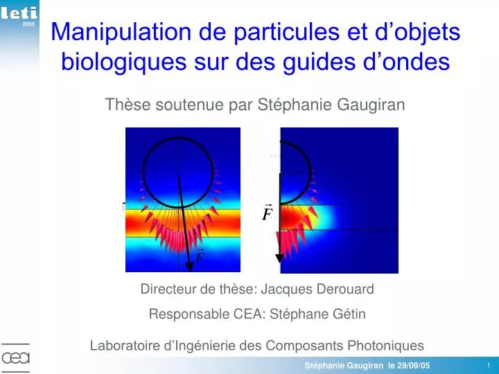 manipulation de particules et d objets biologiques sur des guides d ondes