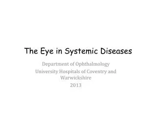 The Eye in Systemic Diseases