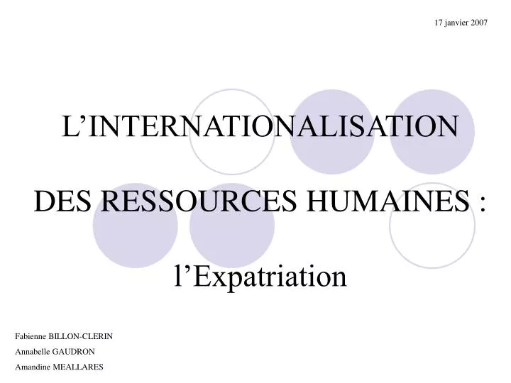 l internationalisation des ressources humaines l expatriation
