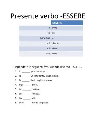 presente verbo essere