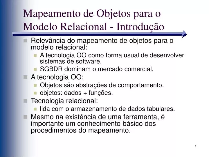 mapeamento de objetos para o modelo relacional introdu o