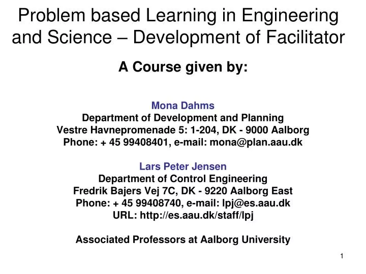 problem based learning in engineering and science development of facilitator