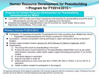 Human Resource Development for Peacebuilding ? Program for FY2014/2015 ?