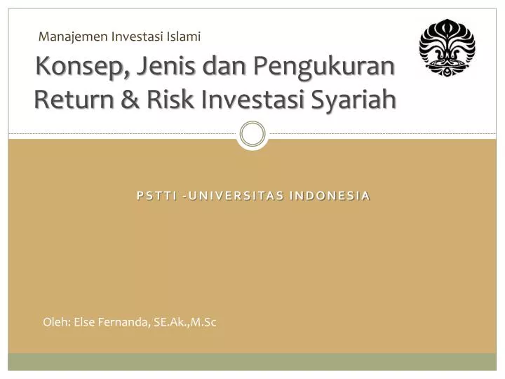 konsep jenis dan pengukuran return risk investasi syariah