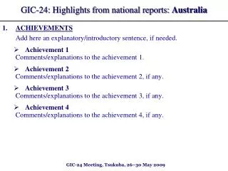 GIC-2 4 : Highlights from national reports: Australia