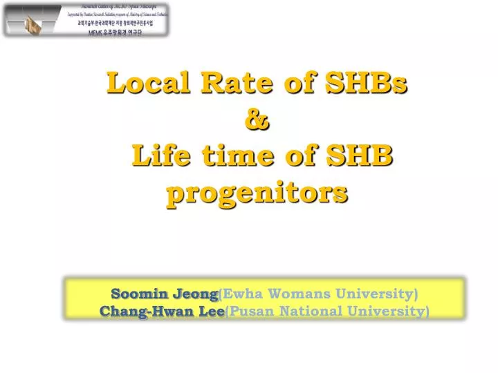 local rate of shbs life time of shb progenitors