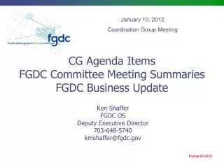 CG Agenda Items FGDC Committee Meeting Summaries FGDC Business Update