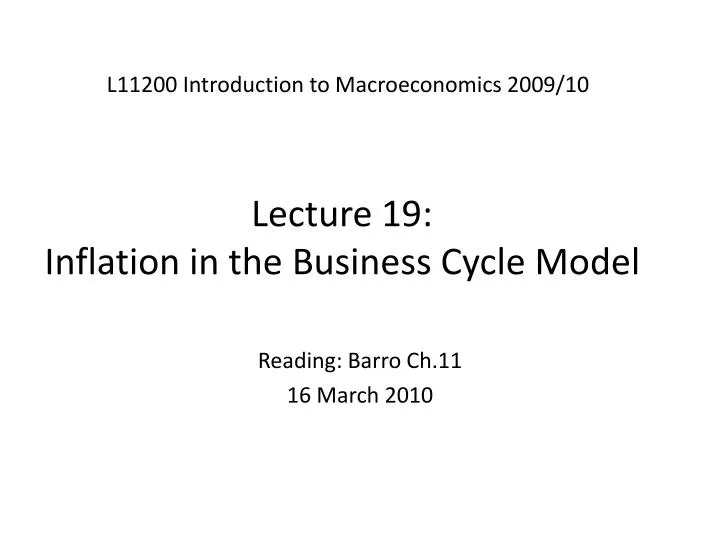 lecture 19 inflation in the business cycle model