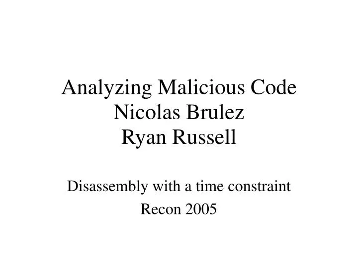 disassembly with a time constraint recon 2005