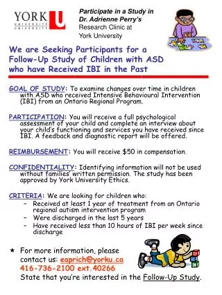 We are Seeking Participants for a Follow-Up Study of Children with ASD
