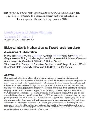 Landscape and Urban Planning Volume 79, Issue 1 , 15 January 2007, Pages 110-123
