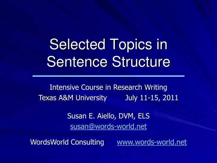 selected topics in sentence structure