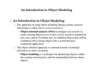 An Introduction to Object Modeling
