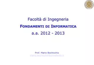 facolt di ingegneria fondamenti di informatica a a 2012 2013