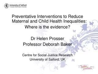 Preventative Interventions to Reduce Maternal and Child Health Inequalities: