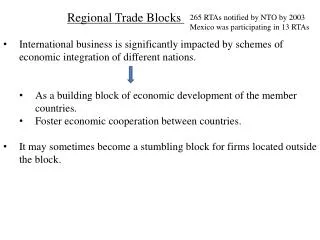 Regional Trade Blocks International business is significantly impacted by schemes of