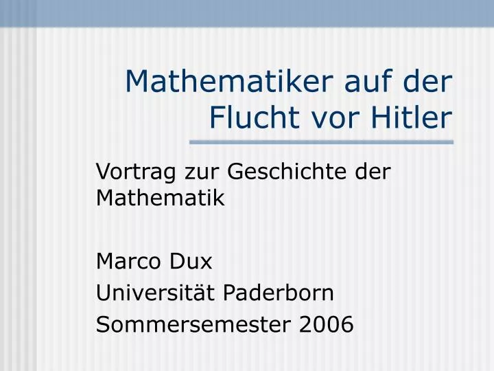 mathematiker auf der flucht vor hitler