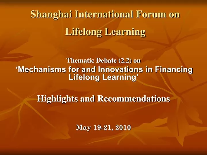 shanghai international forum on lifelong learning