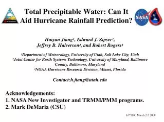 Total Precipitable Water: Can It Aid Hurricane Rainfall Prediction?