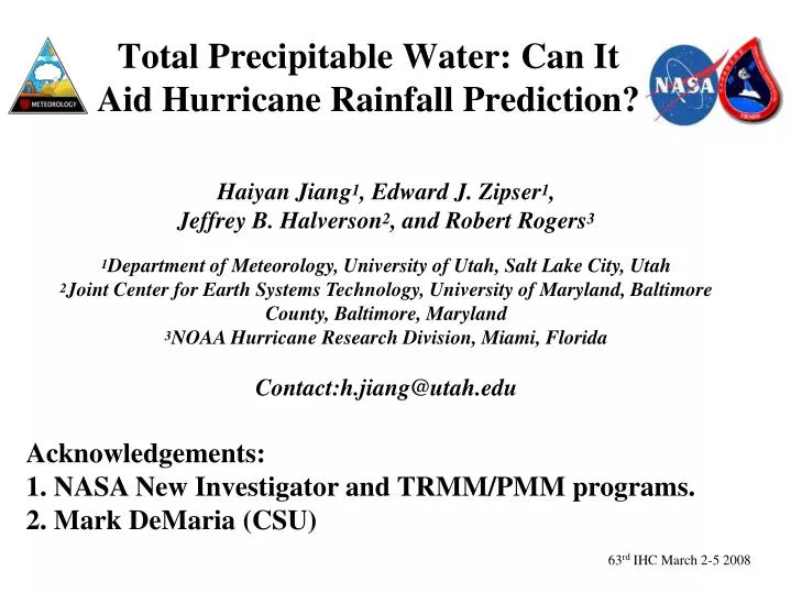 total precipitable water can it aid hurricane rainfall prediction