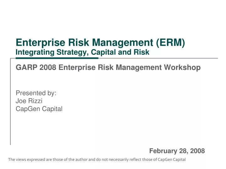enterprise risk management erm integrating strategy capital and risk