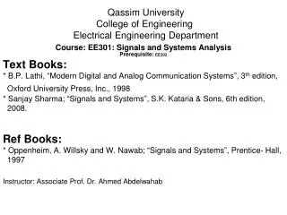 Qassim University College of Engineering Electrical Engineering Department