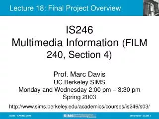 Lecture 18: Final Project Overview