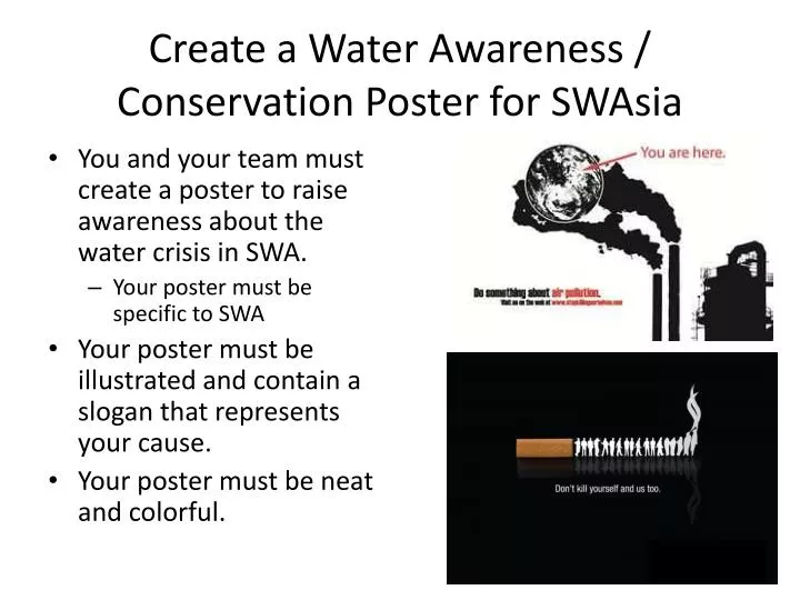 create a water awareness conservation poster for swasia