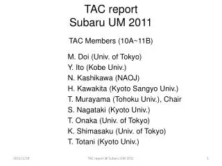 TAC report Subaru UM 2011