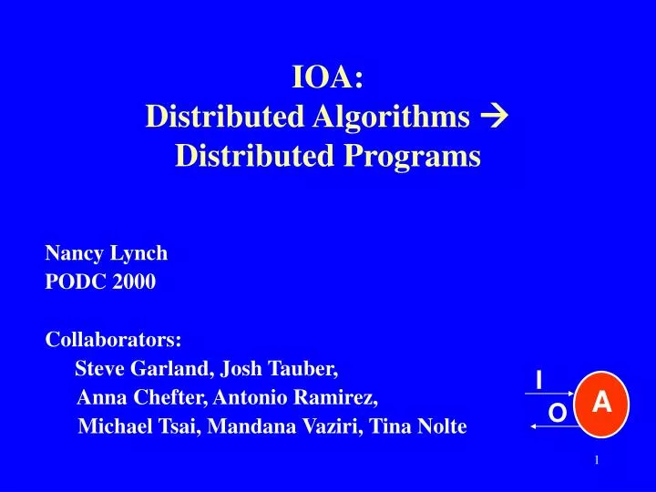 ioa distributed algorithms distributed programs