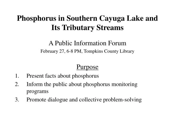 phosphorus in southern cayuga lake and its tributary streams