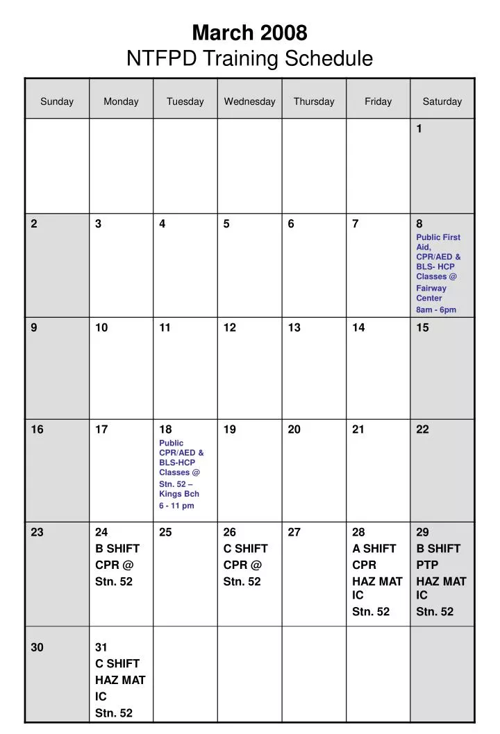 march 2008 ntfpd training schedule
