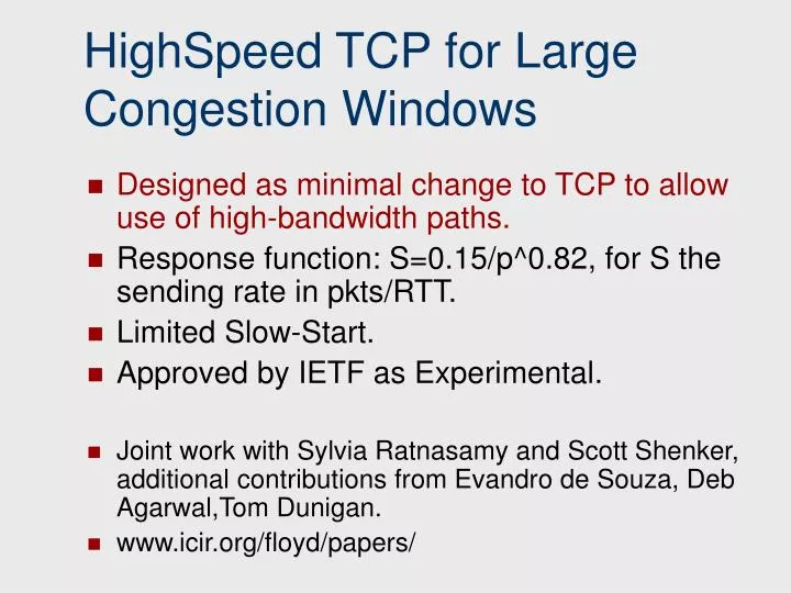 highspeed tcp for large congestion windows