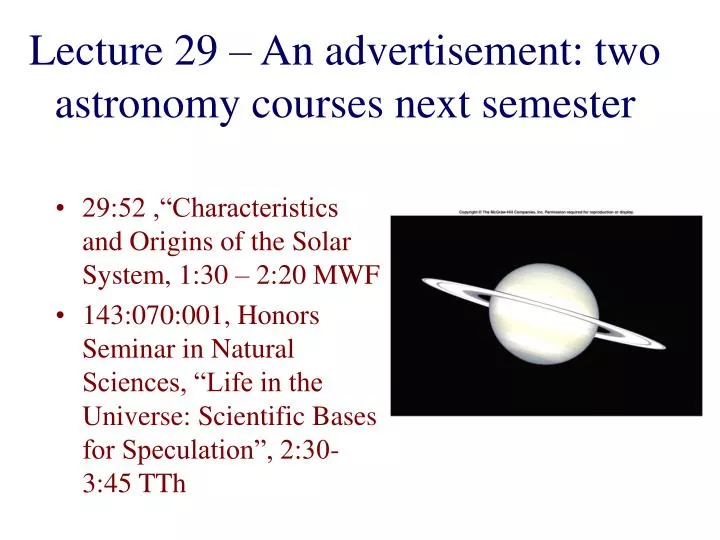 lecture 29 an advertisement two astronomy courses next semester