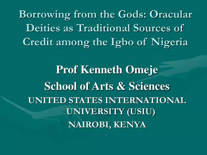 borrowing from the gods oracular deities as traditional sources of credit among the igbo of nigeria