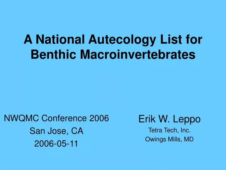 a national autecology list for benthic macroinvertebrates