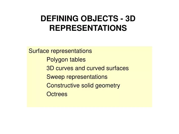 defining objects 3d representations