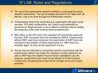 IP LAB: Rules and Regulations