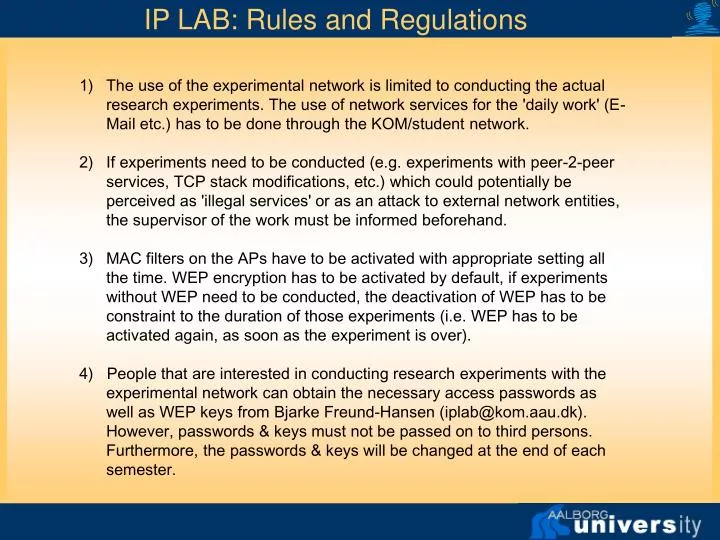 ip lab rules and regulations